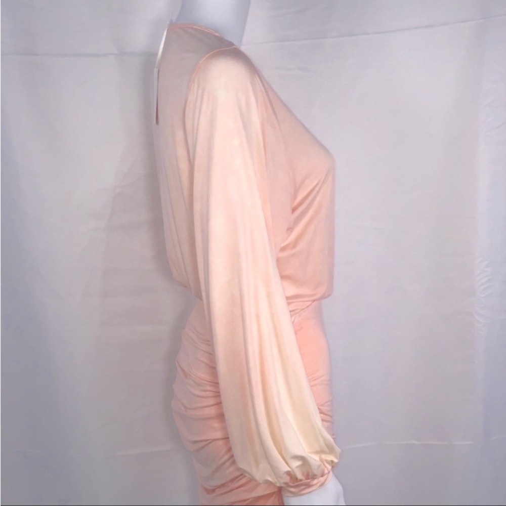 YF&B Peachy Pink Single Button Crossover Front LS Sides Ruched Mini Dress SzS - Picture 6 of 16